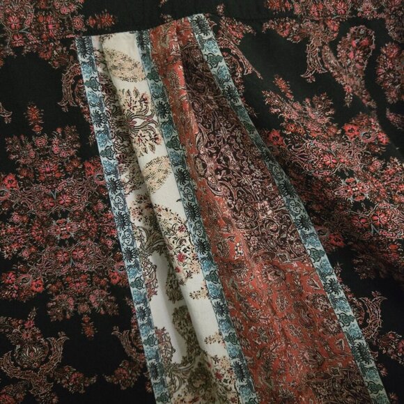 Ecru Patchwork Paisley Blouse Burgundy Cream Blue Patchwork Paisley Size L - Picture 6 of 9